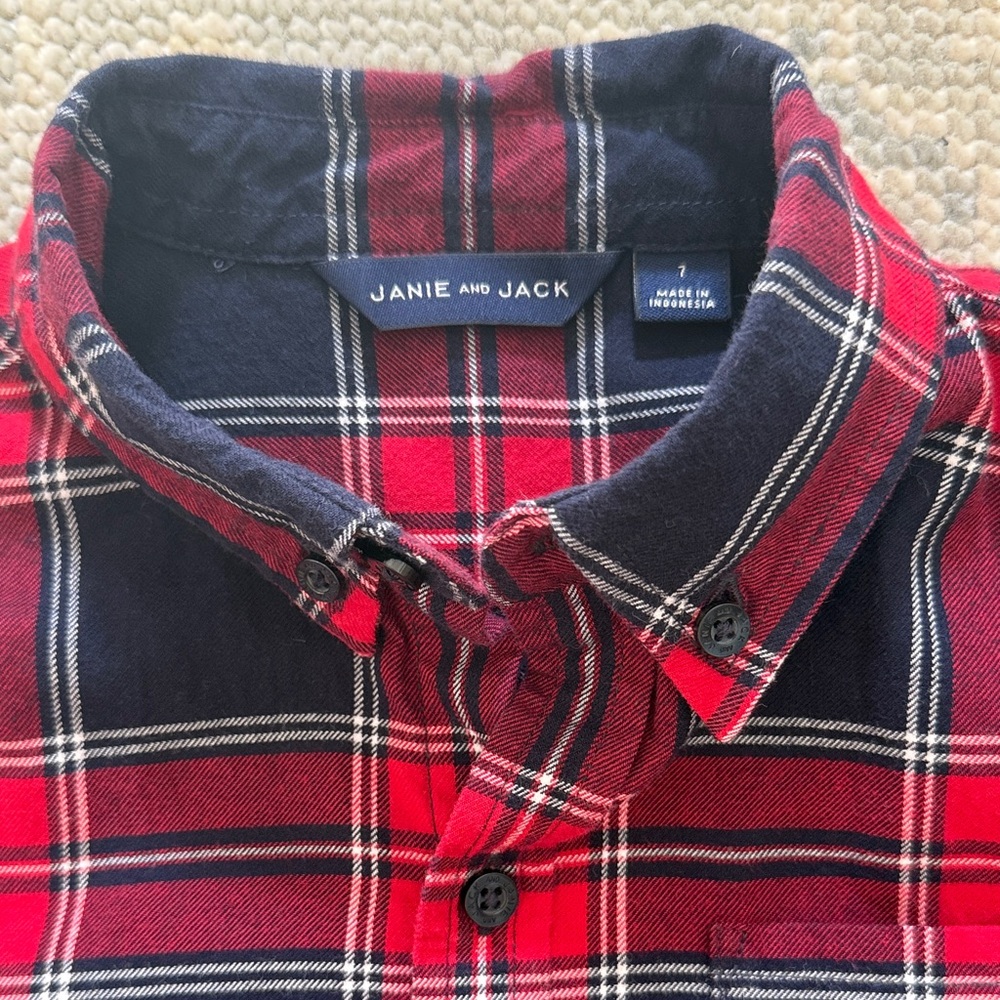 Janie and Jack Tartan Flannel Shirt Size 7 - Picture 3 of 4